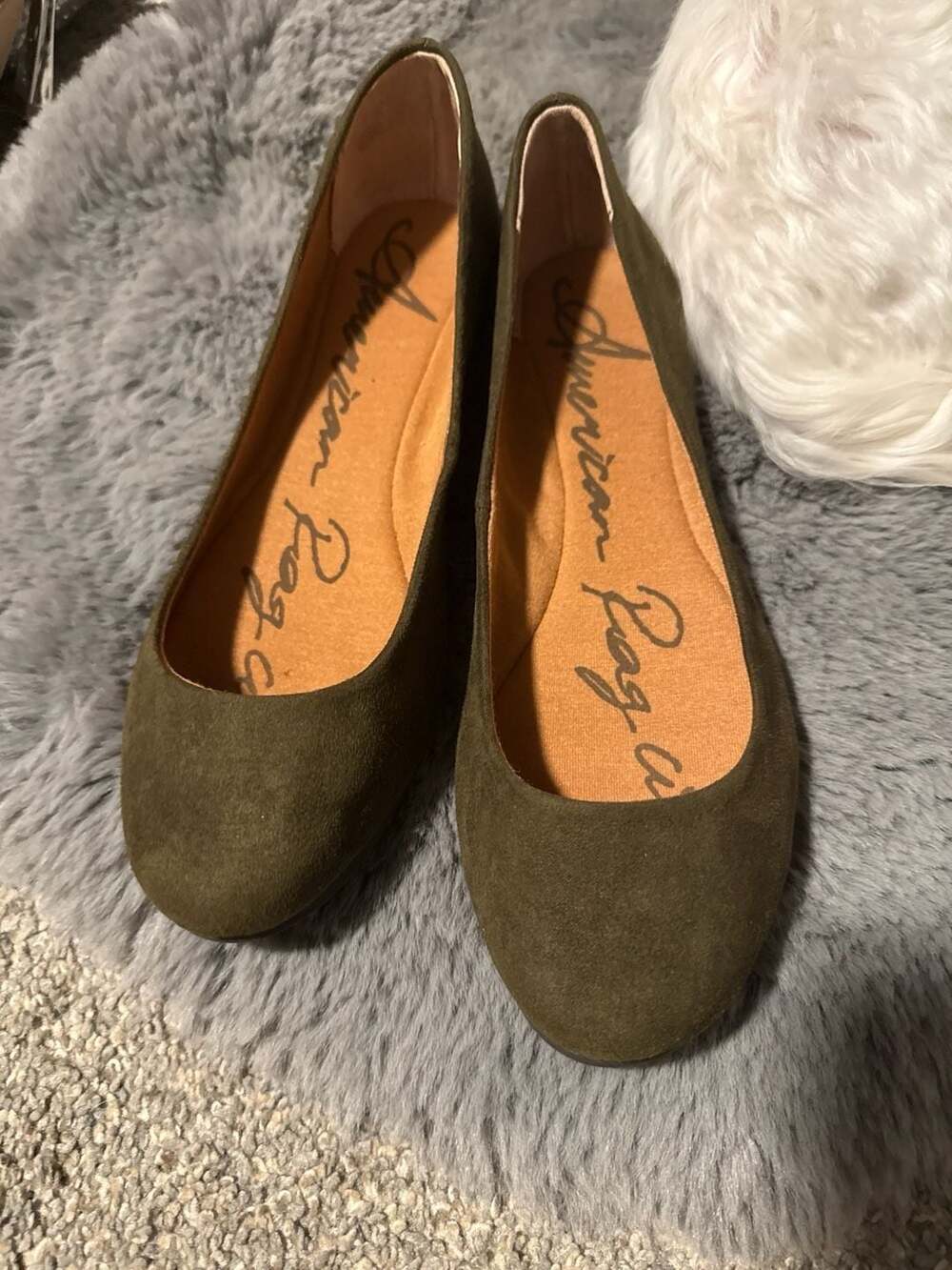 American Rag Cie Olive Green Suede Ballet Flats, Size 8